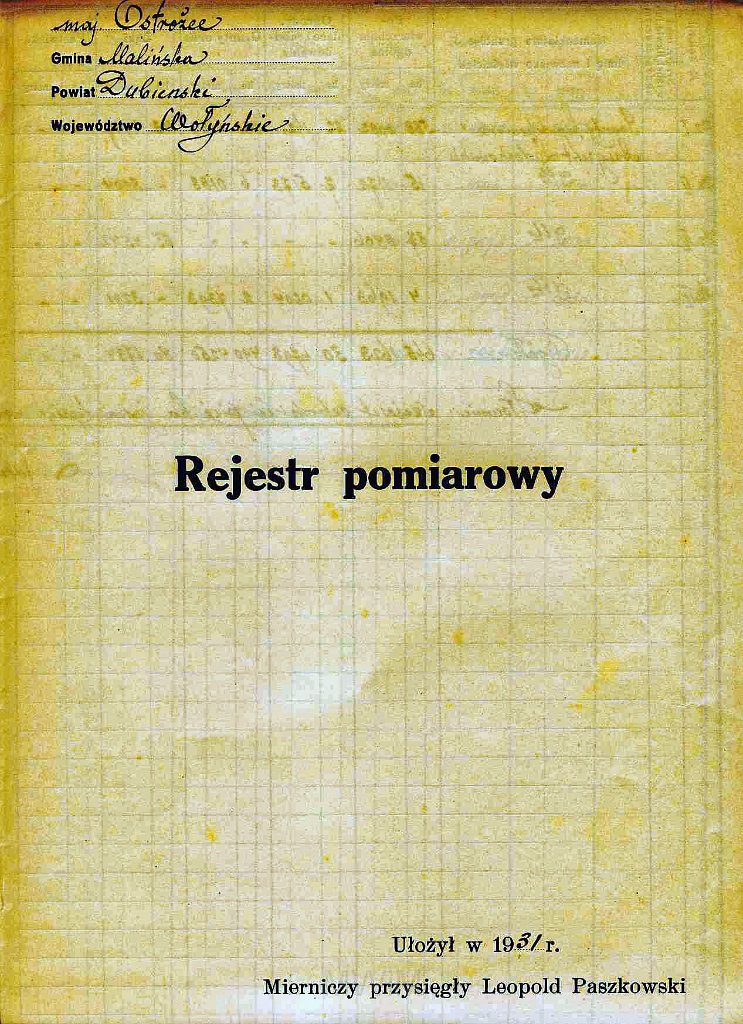 KKE 5964-1.jpg - Dok. Rejestr pomiarowy, Ostrożec, gmina Malin, powiat Dubno, V 1931 r.